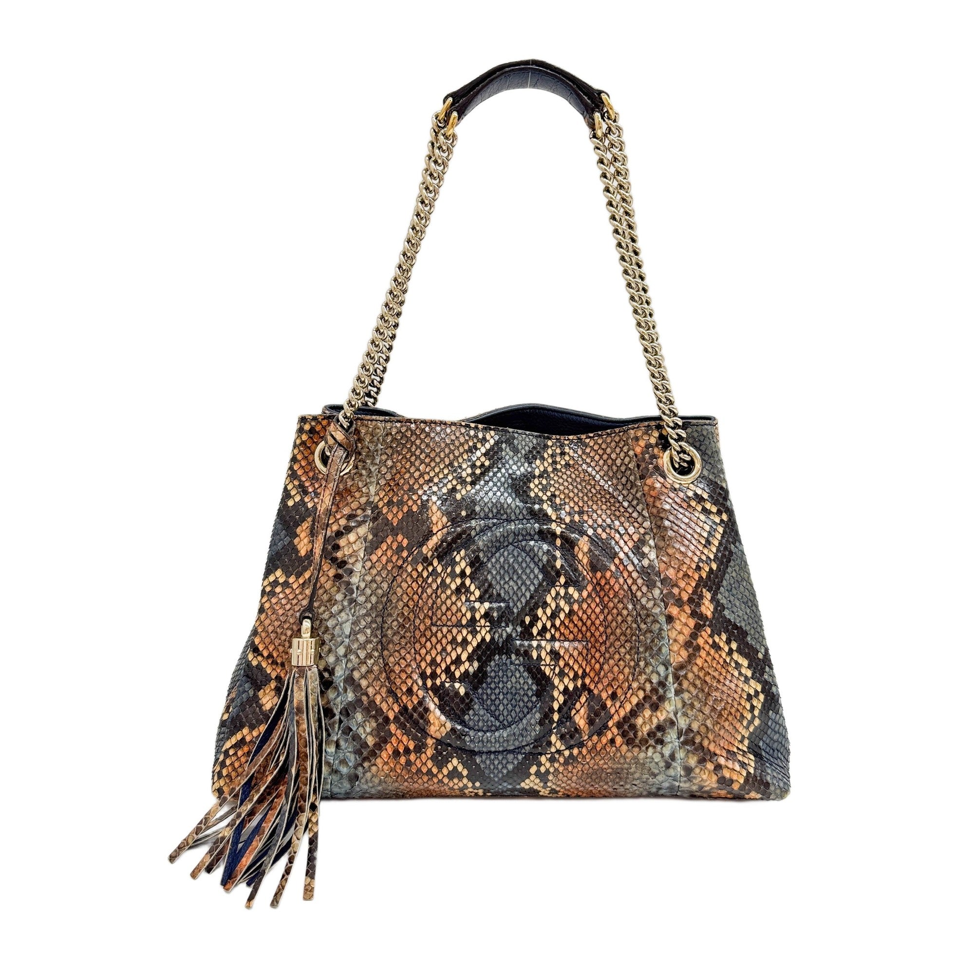 Soho Multicolor Python Embossed Leather Chain Shoulder Bag