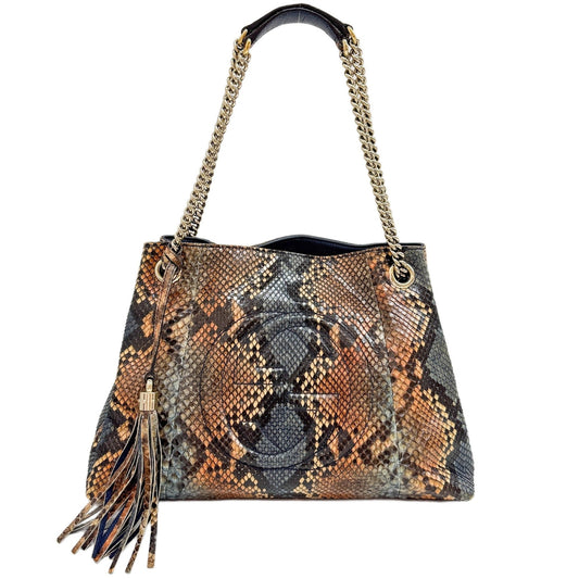 Soho Multicolor Python Embossed Leather Chain Shoulder Bag
