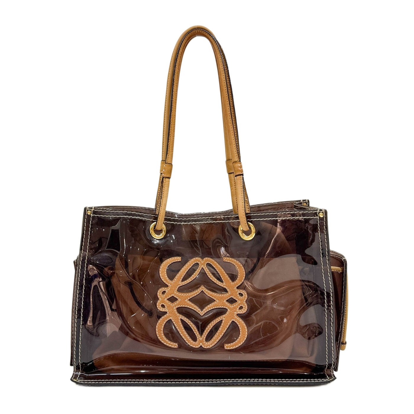 Anagram Brown Vinyl Tote Shoulder Bag