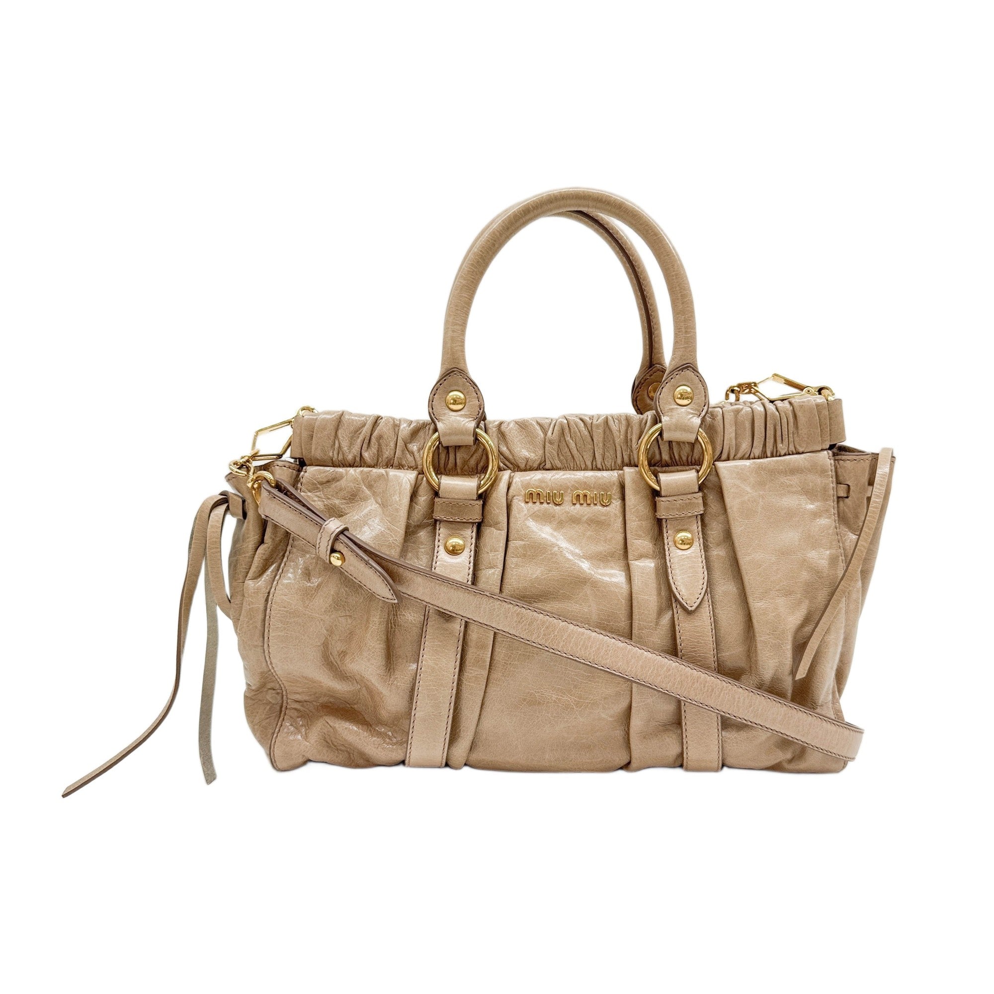 Vitello Beige Leather Two Way Bag