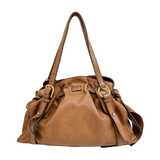 Vitello Lux Bow Brown Leather Shoulder Bag