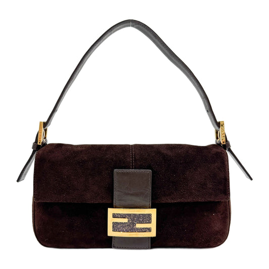 Baguette Brown Suede Shoulder Bag