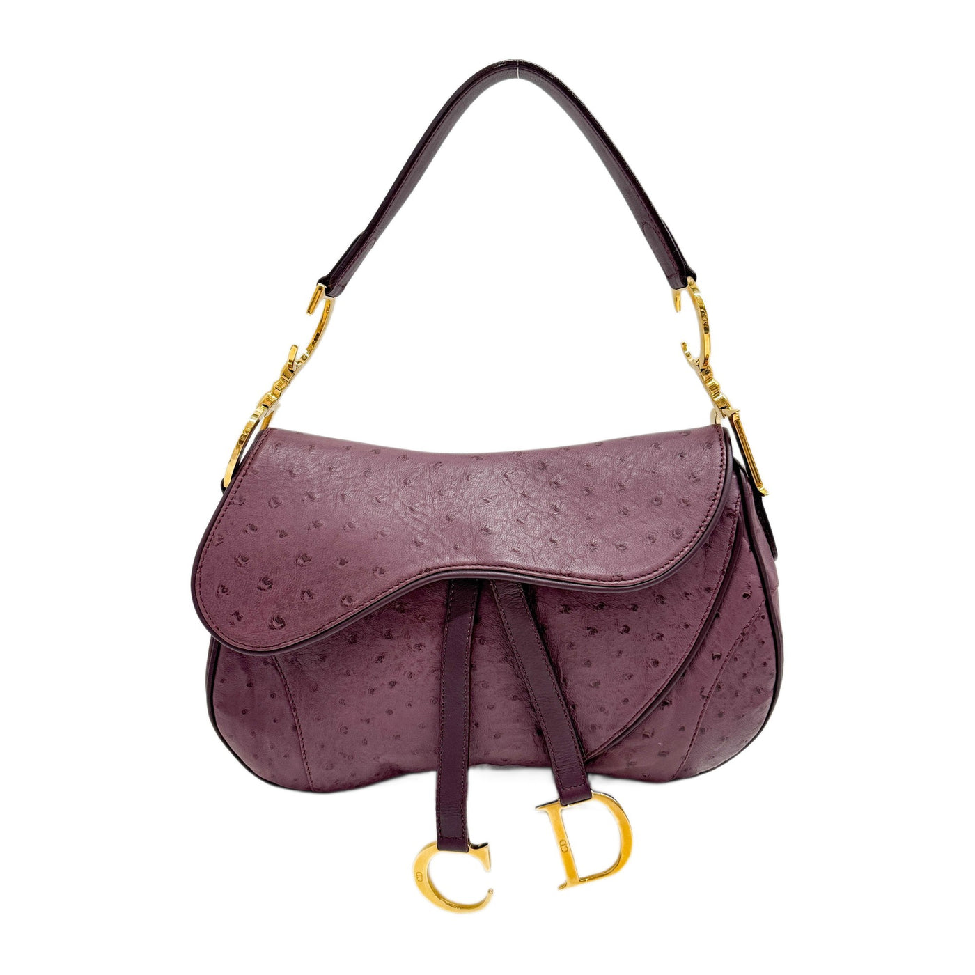 Double Saddle Purple Ostrich Leather Shoulder Bag