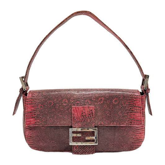 Baguette Pink Lizard Embossed Leather Shoulder Bag