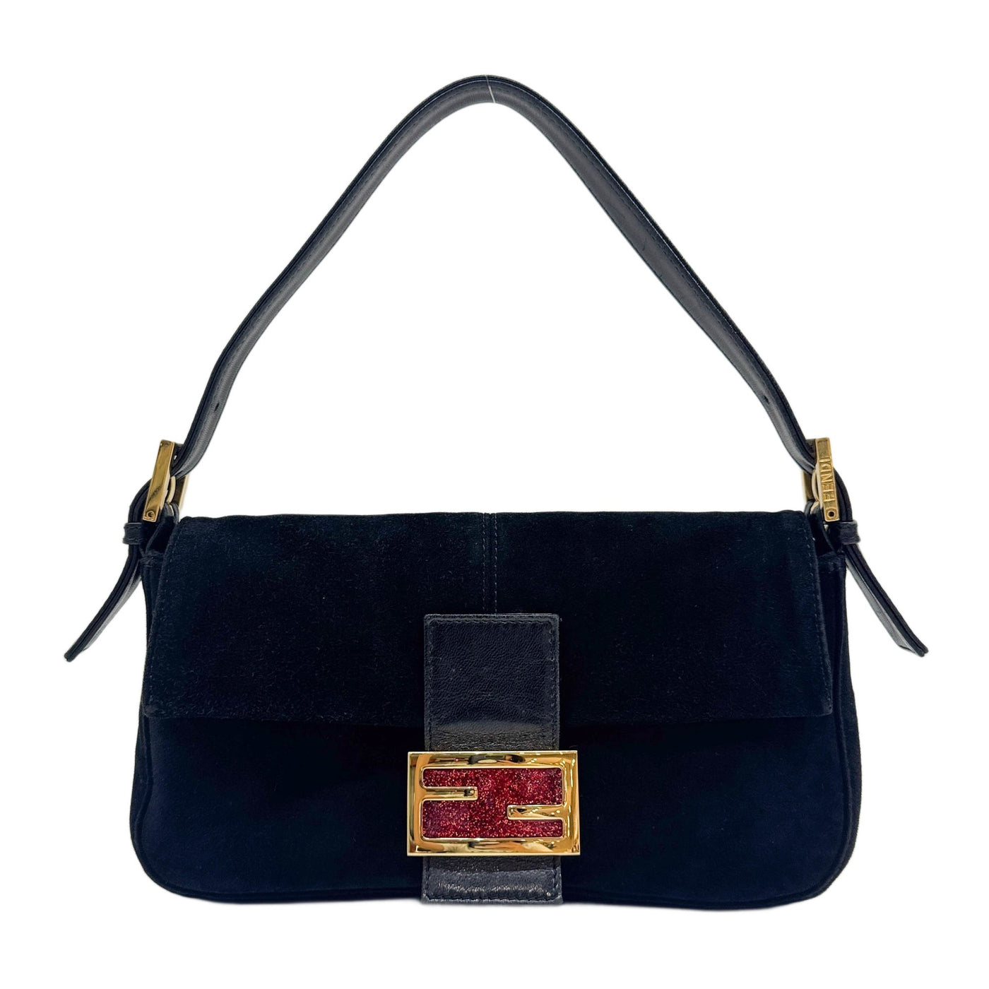 Baguette Black Suede Shoulder Bag