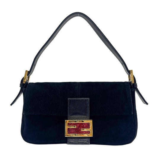 Baguette Black Suede Shoulder Bag