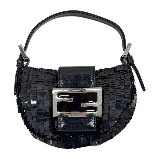 Mini Croissant Black Sequin Handle Bag