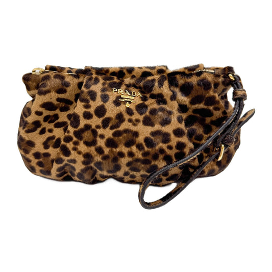 Brown Leopard Print Pony Hair Clutch Bag