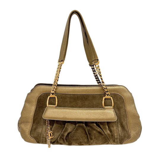 La Donna Leather Trim Gold Suede Chain Shoulder Bag