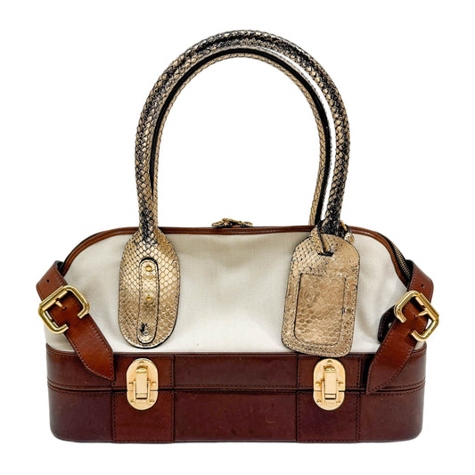 Trunk Brown Leather & Cotton Shoulder Bag
