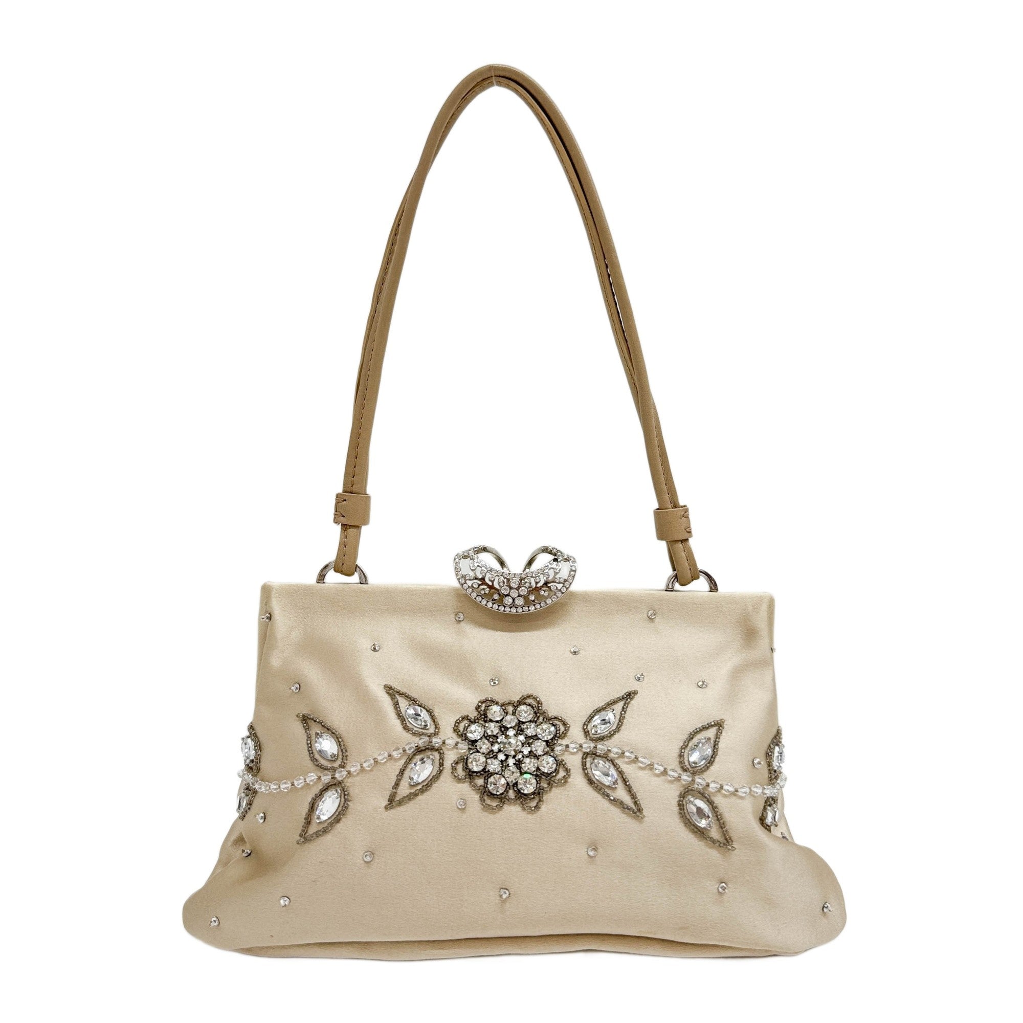 Rhinestone Embellishment Champagne Satin Hand Bag