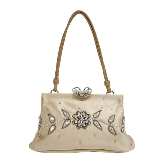 Rhinestone Embellishment Champagne Satin Hand Bag