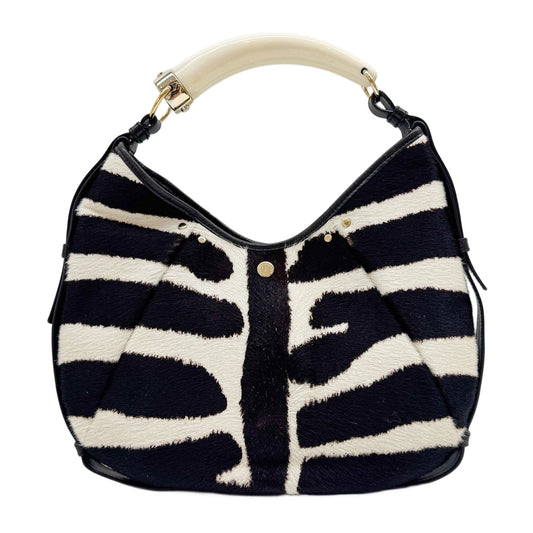 Mombasa Black & White Zebra Print Pony Hair Shoulder Bag