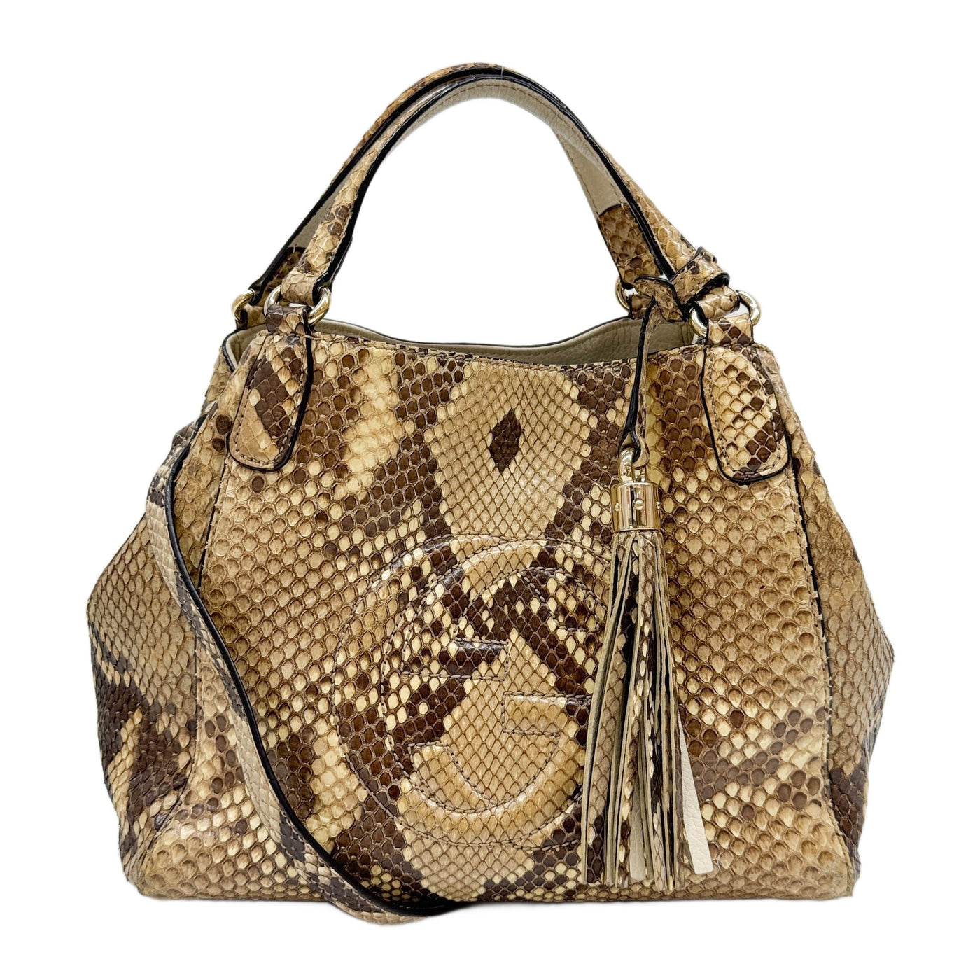 Soho Light Brown Python Embossed Leather Two Way Bag