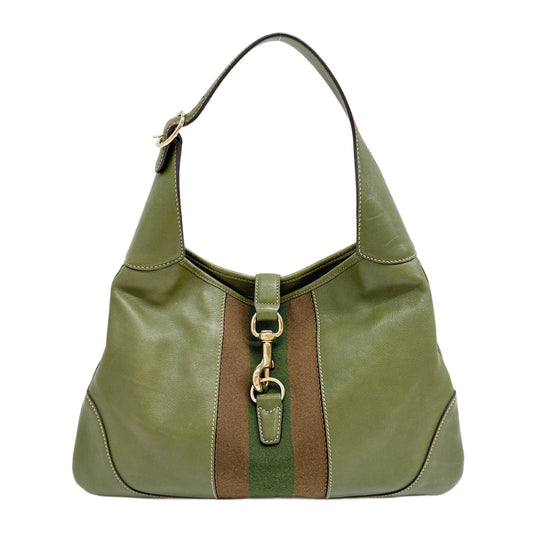 Jackie O Bouvier Olive Green Leather Shoulder Bag
