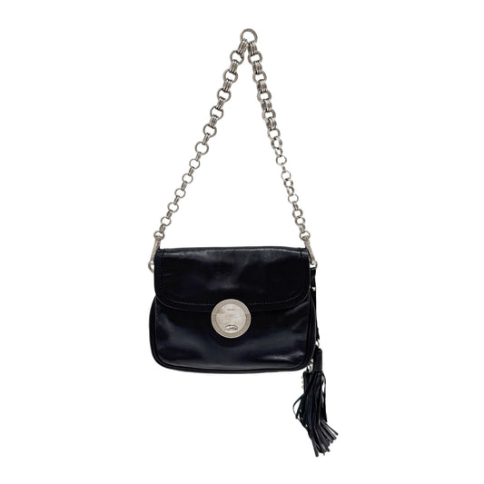 Circle Tassel Flap Black Nappa Leather Shoulder Bag