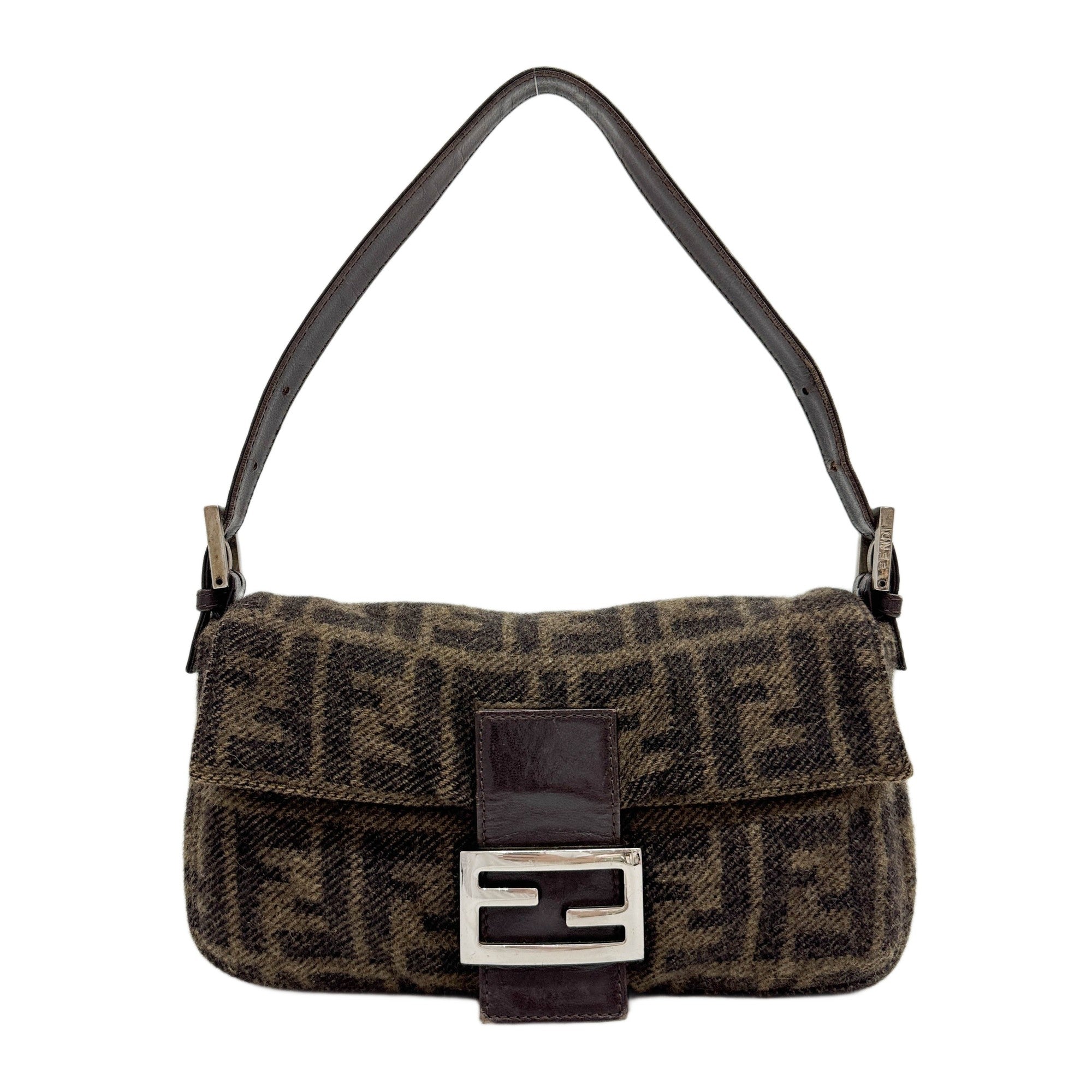 Baguette Brown Zucca Canvas Shoulder Bag