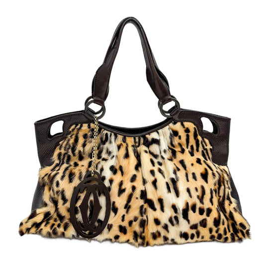 Marcello Brown Cheetah Print Fur Hand Bag