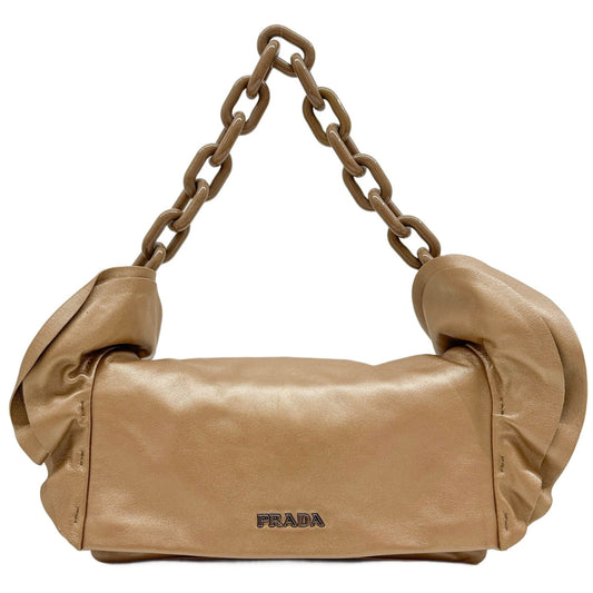 Metallic Champagne Leather Shoulder Bag