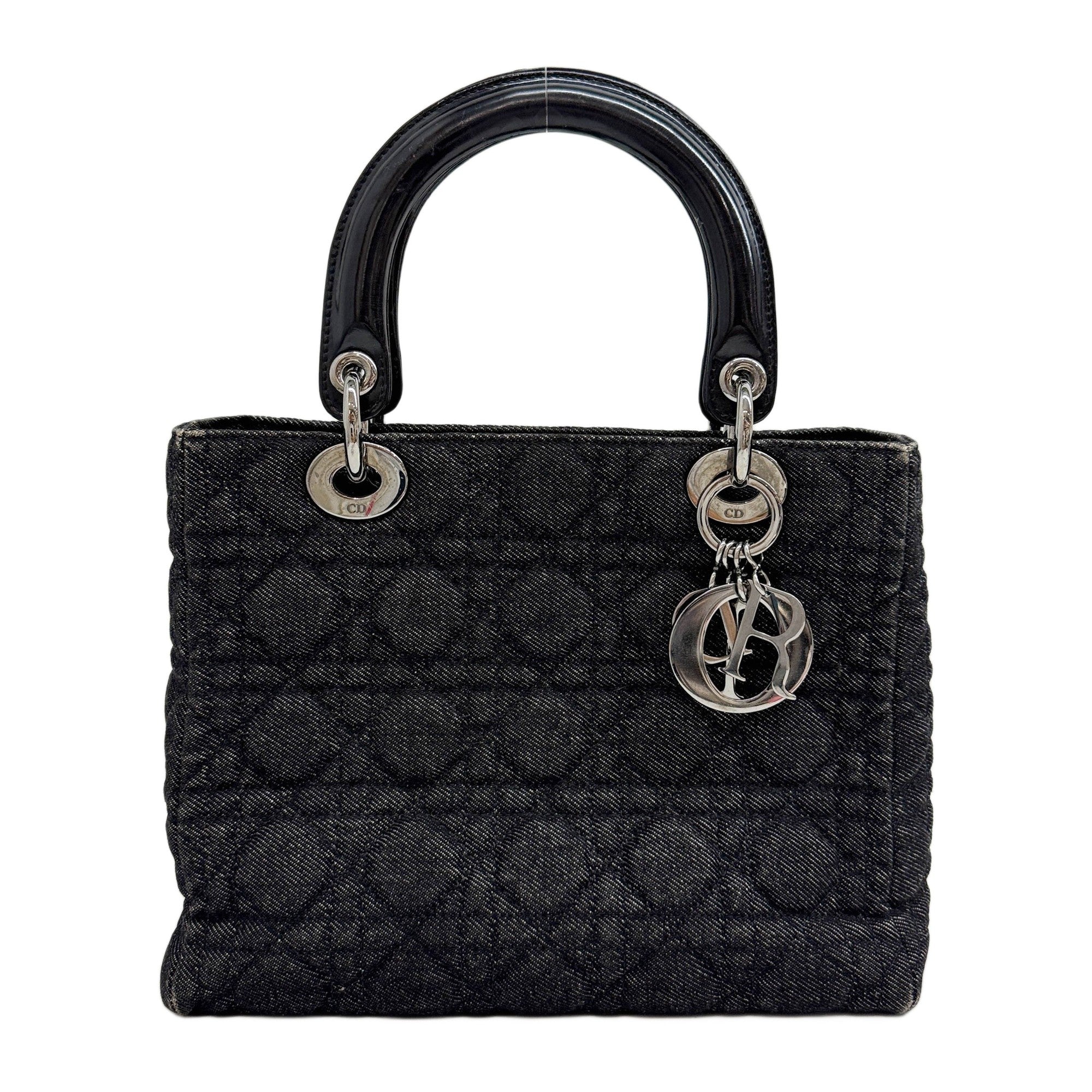 Medium Lady Dior Cannage Black Denim Hand Bag