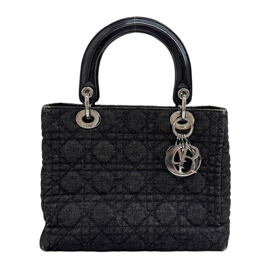 Medium Lady Dior Cannage Black Denim Hand Bag