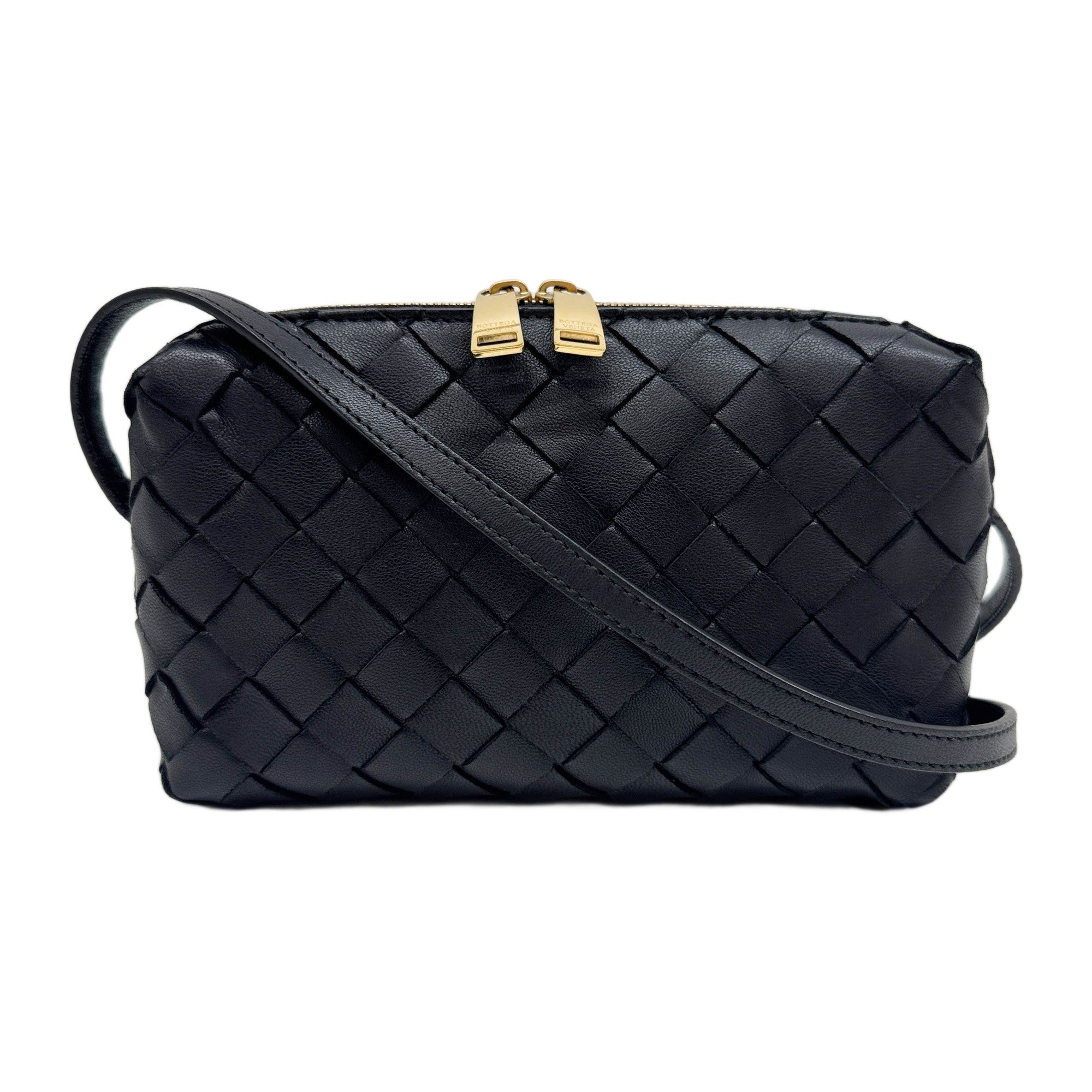 Mini Loop Intrecciato Black Leather Shoulder Bag