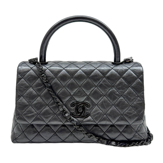 Coco Handle 2019 Matelasse Gunmetal Grey Leather Two Way Bag