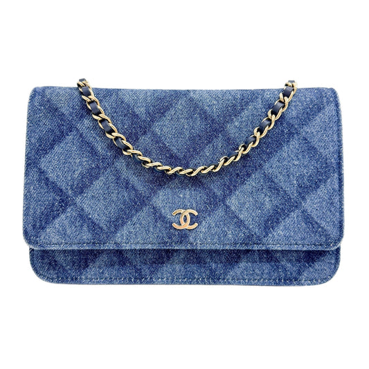 Wallet On Chain 2021-2026 Matelasse Blue Denim Shoulder Bag