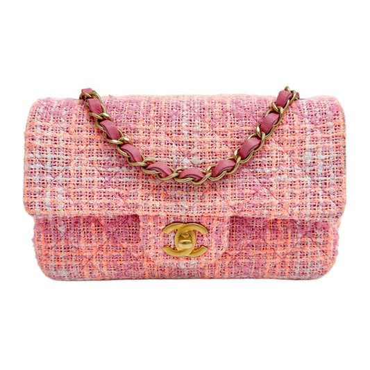 Rectangular Mini Classic Flap 2021-2026 Pink and Orange Tweed Shoulder Bag