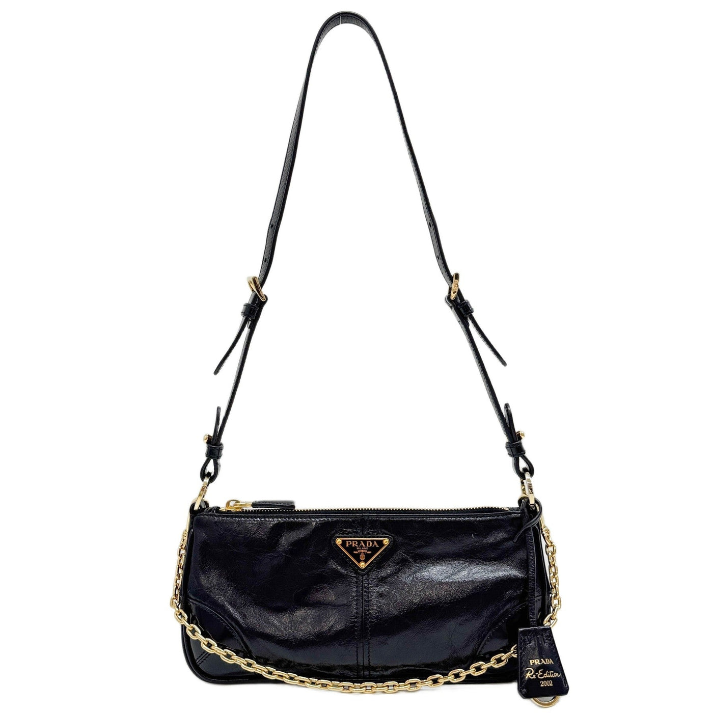 Re-Edition 2002 Shiny Black Leather Shoulder Bag