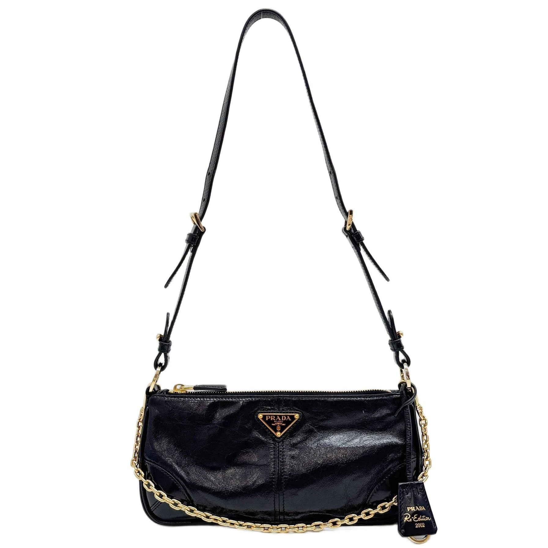 Re-Edition 2002 Shiny Black Leather Shoulder Bag