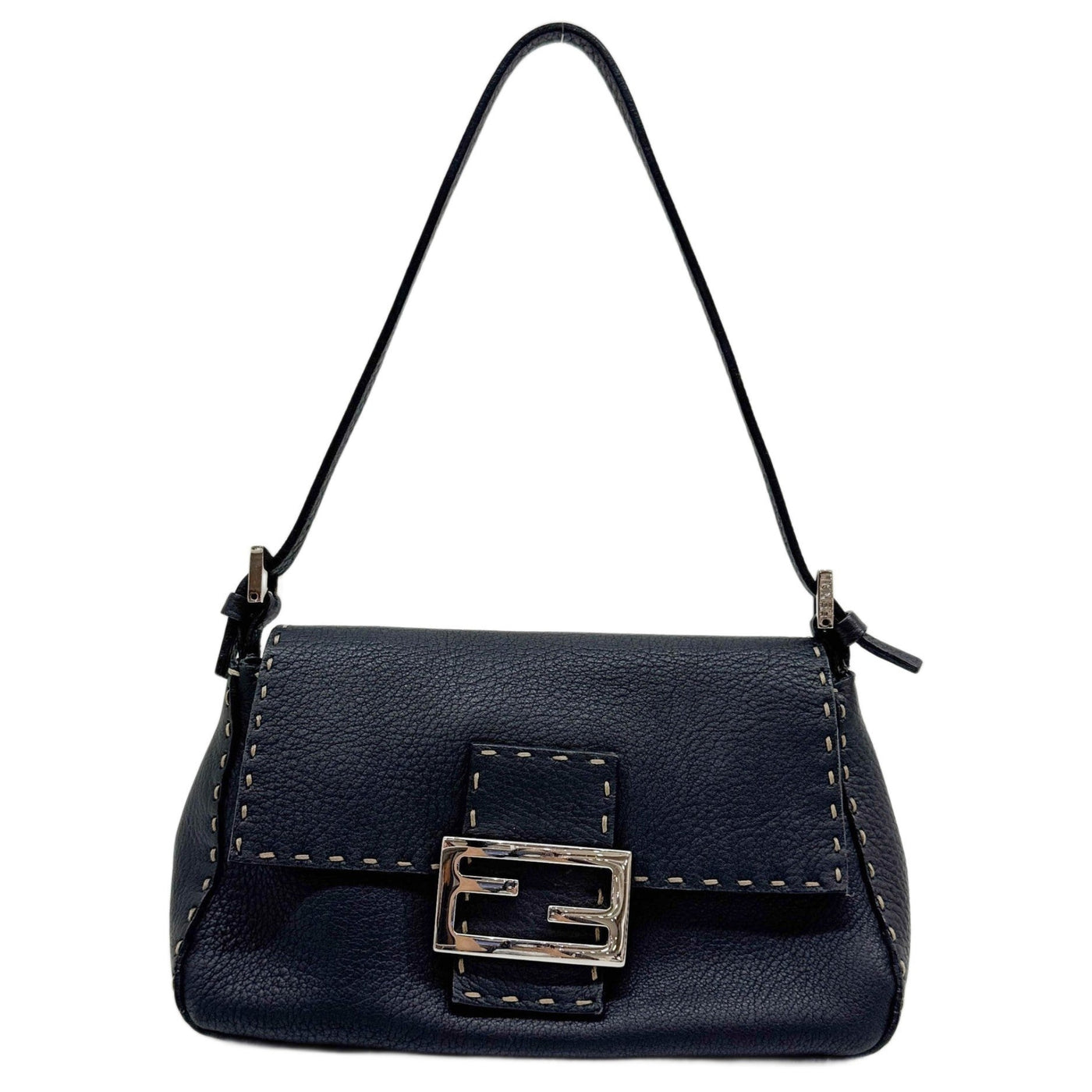 Vintage Mini Mamma Baguette Selleria Black Leather Hand Bag