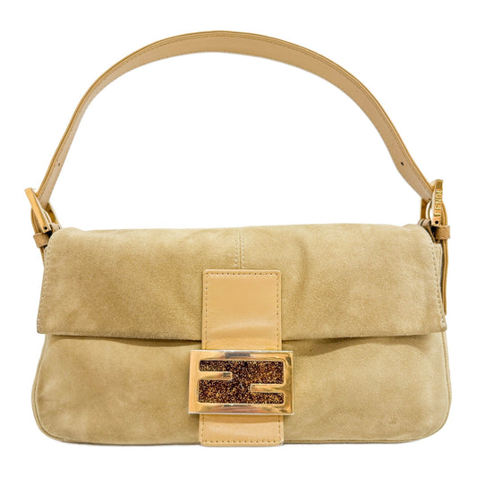 Baguette Leather Trim Tan Suede Shoulder Bag