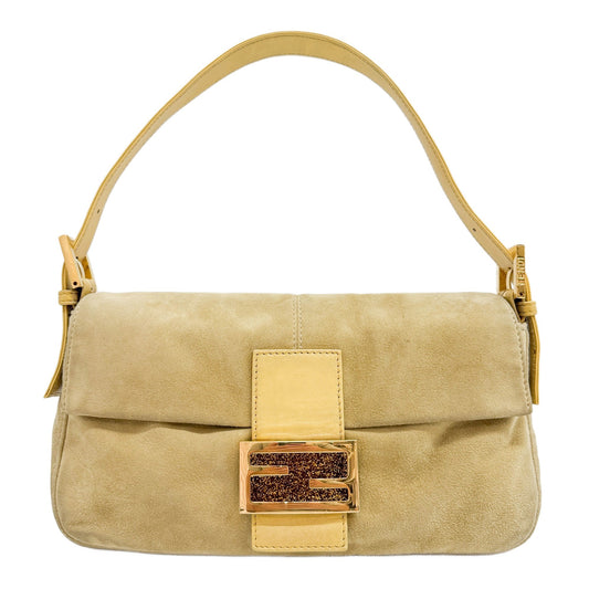 Baguette Leather Trim Tan Suede Shoulder Bag