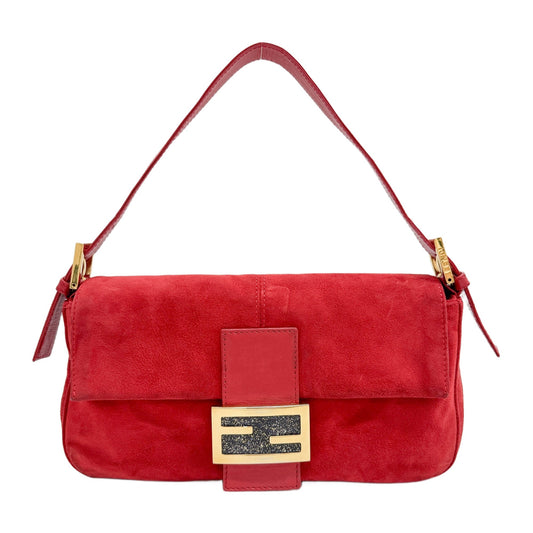 Baguette Red Suede Shoulder Bag