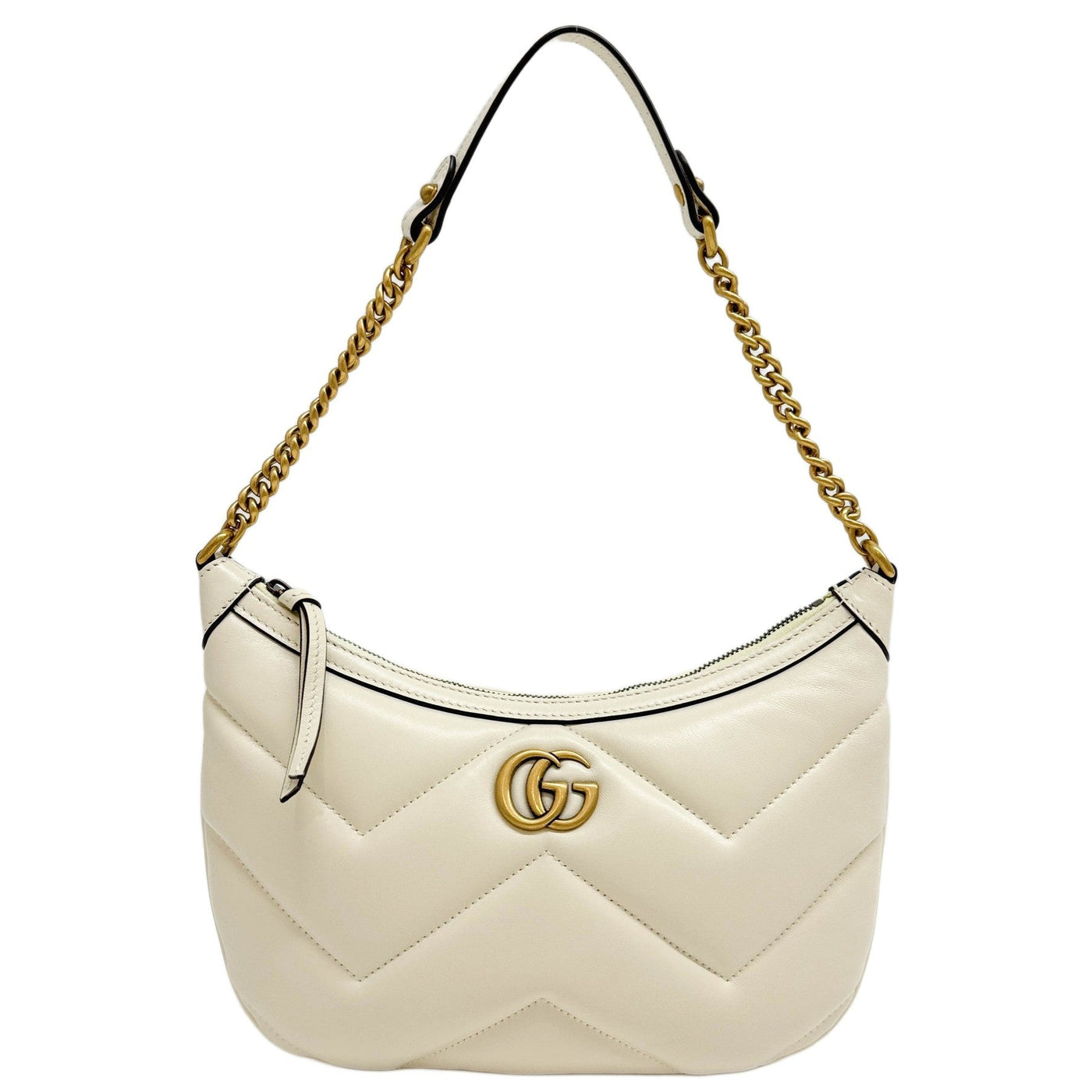 GG Marmont Cream Beige Quilted Chevron Leather Shoulder Bag
