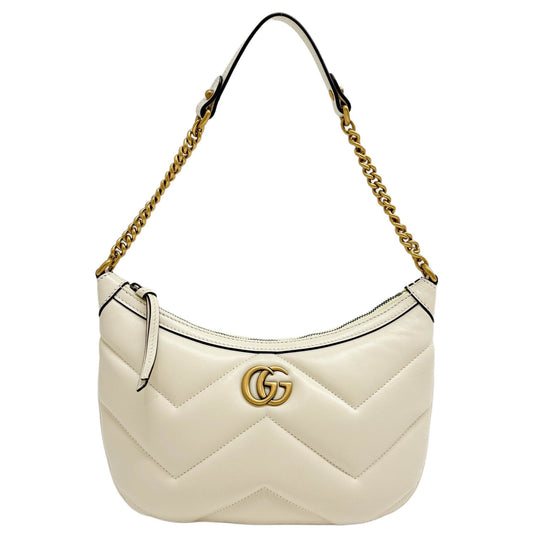 GG Marmont Cream Beige Quilted Chevron Leather Shoulder Bag