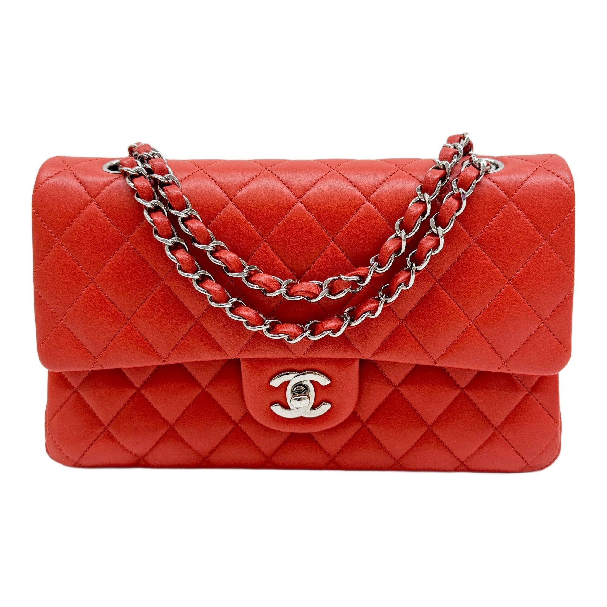 Classic Double Flap 2014-2015 Matelasse Blood-Orange Leather Shoulder Bag