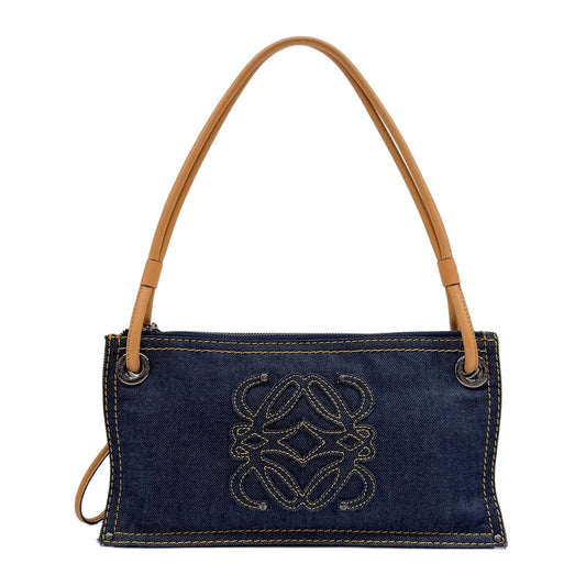 Anagram Yellow Lining Navy Denim Shoulder Bag