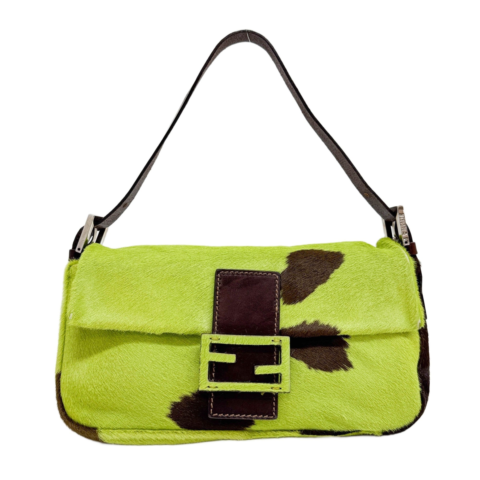 Baguette Green Cow Print Pony Hair Shoulder Bag