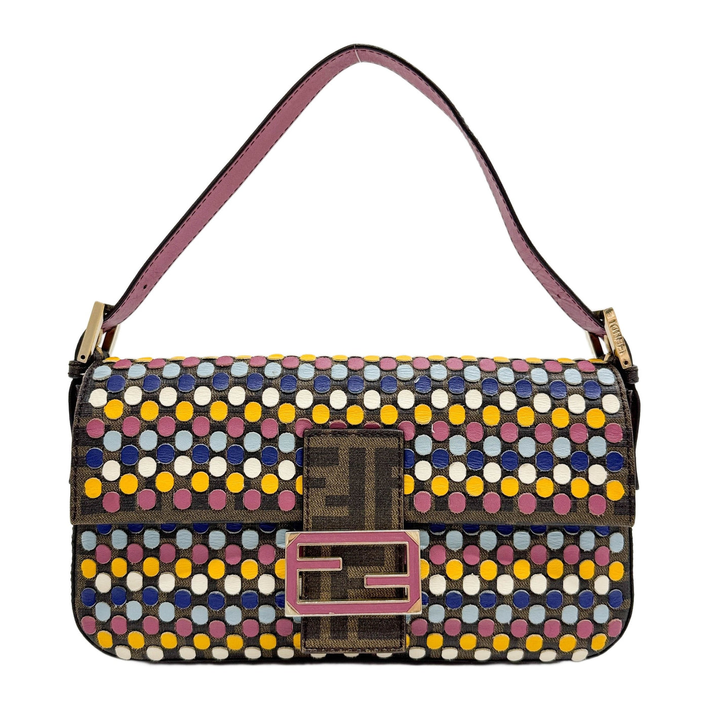 Baguette Multicolor Dotted Brown Zucca Canvas Shoulder Bag