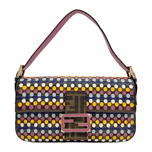 Baguette Multicolor Dotted Brown Zucca Canvas Shoulder Bag