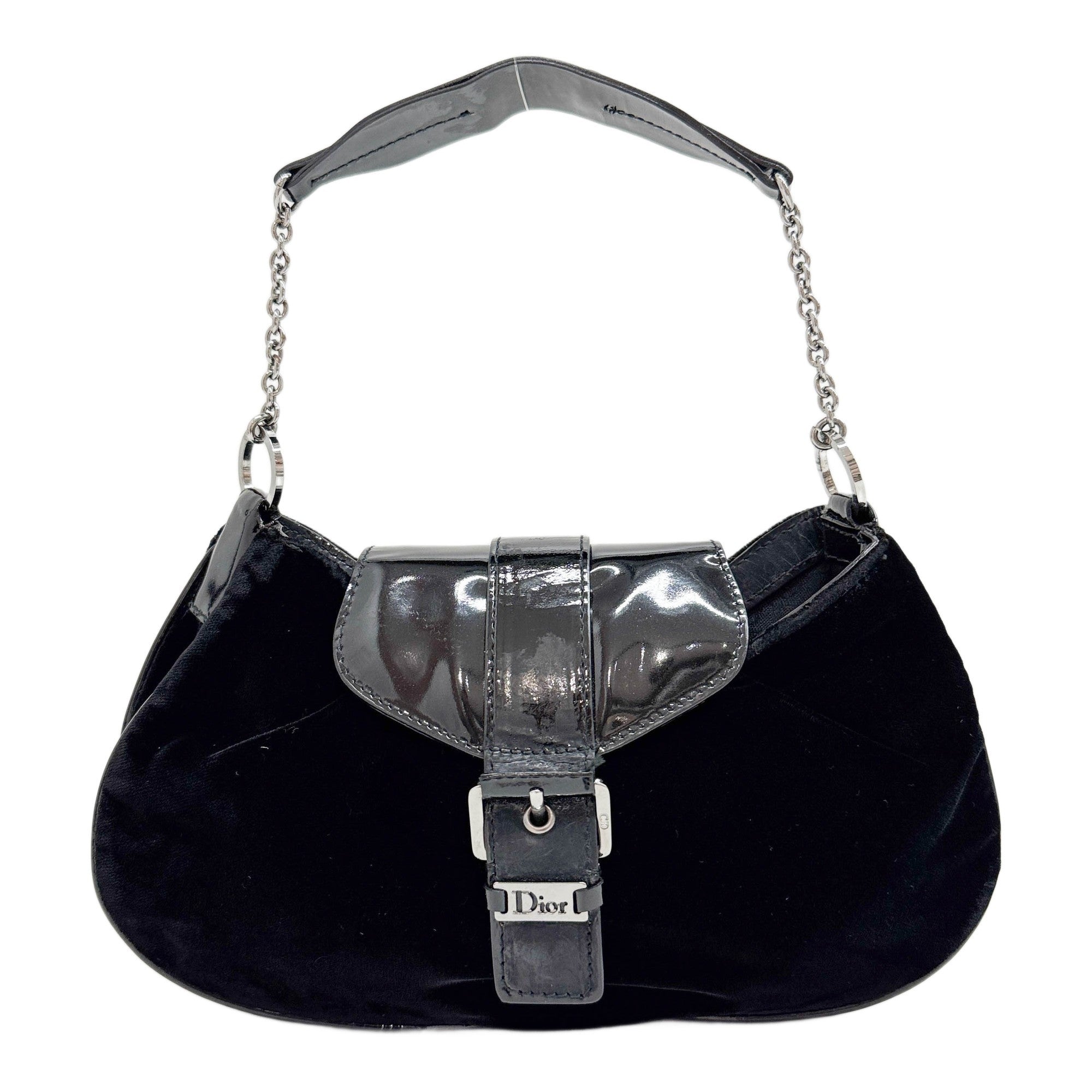 Malice Baguette Leather Trim Black Velvet Hand Bag