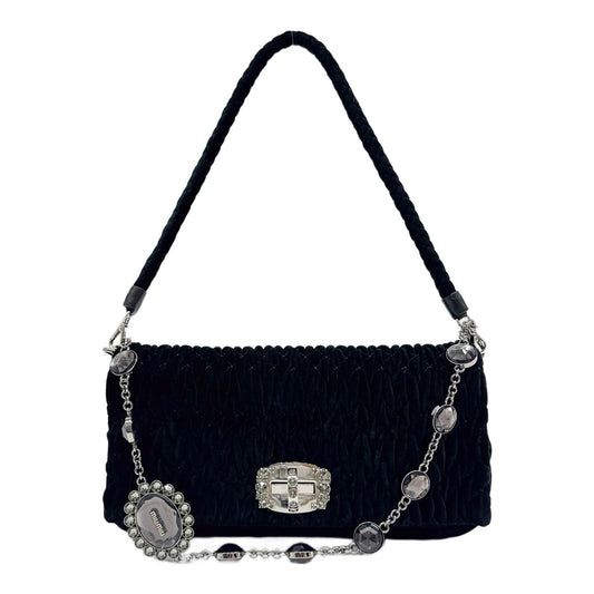 Miu Crystal Matelasse Black Velvet Shoulder Bag