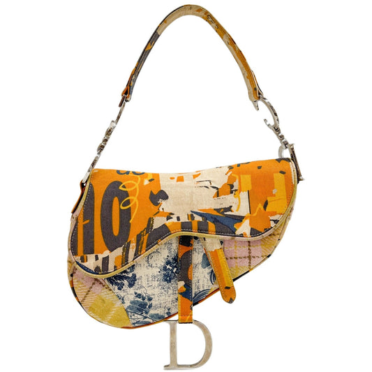 Saddle Multicolor Patchwork Orange Canvas Shoulder Bag