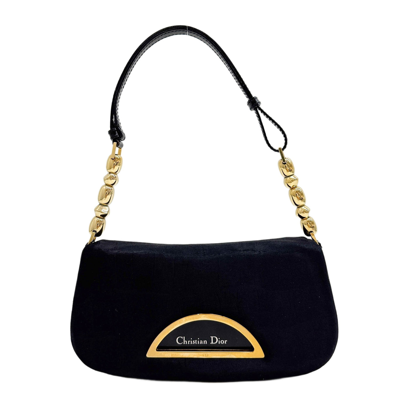 Mini Malice Pearl Gold Hardware Black Satin Shoulder Bag