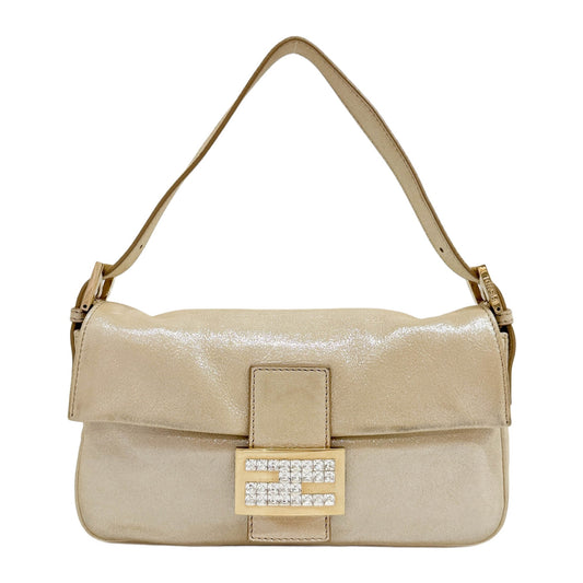 Baguette Glitter Cream Leather Shoulder Bag