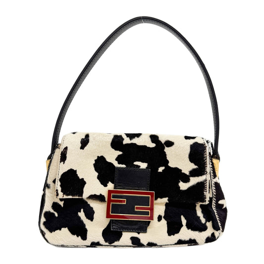Mini Mamma Baguette Black Cow Print Pony Hair Handle Bag