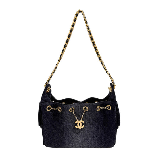 Mini Chanel 25 2021-2026 Matelasse Black Denim Shoulder Bag