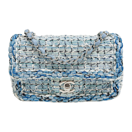 Mini Classic Flap 2019 Light Blue Tweed Shoulder Bag